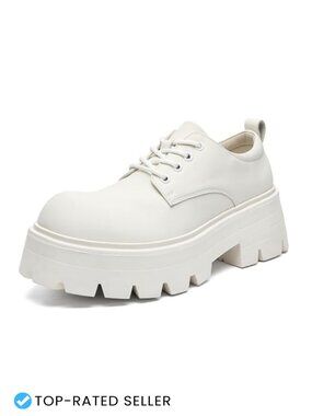 Faux Leather Men's Platform Oxfords Chunky Heel Lace Up Dress Shoes Non-Slip